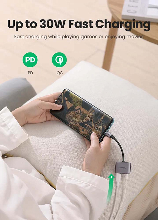 Адаптер Ugreen CM231 USB-C-miniJack/USB-C (Grey) купить в интернет-магазине icover