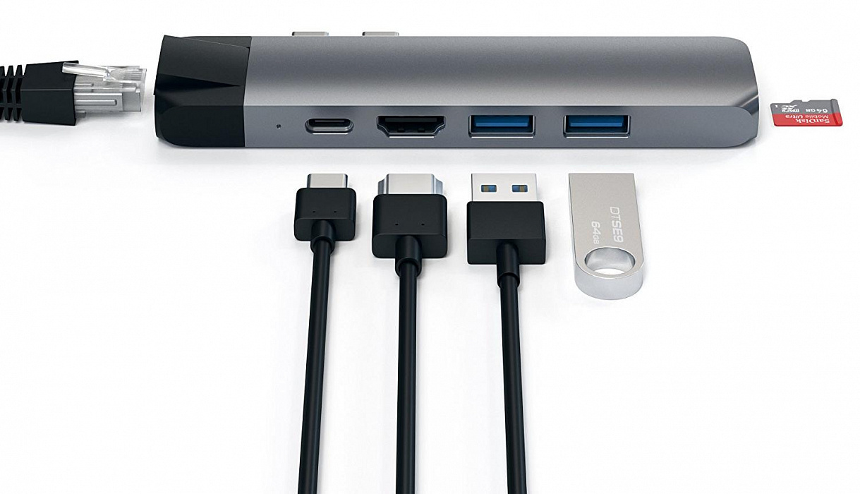Хаб Satechi Aluminium Type-C Pro Hub Adapter with Ethernet (Space Grey) купить в интернет-магазине icover