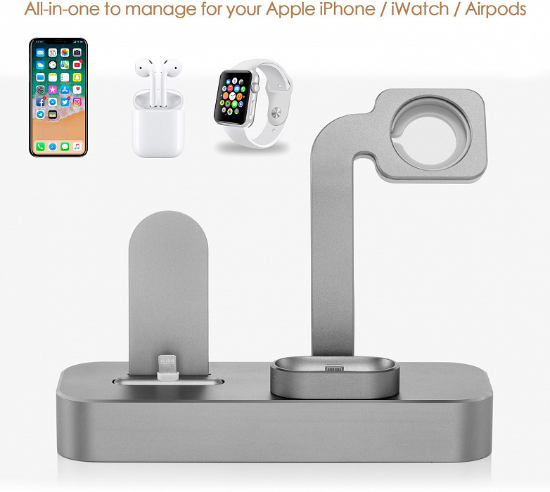 Док-станция COTEetCI Base19 (CS7201-GY) для Apple Watch/iPhone/AirPods (Space Gray) купить в интернет-магазине icover