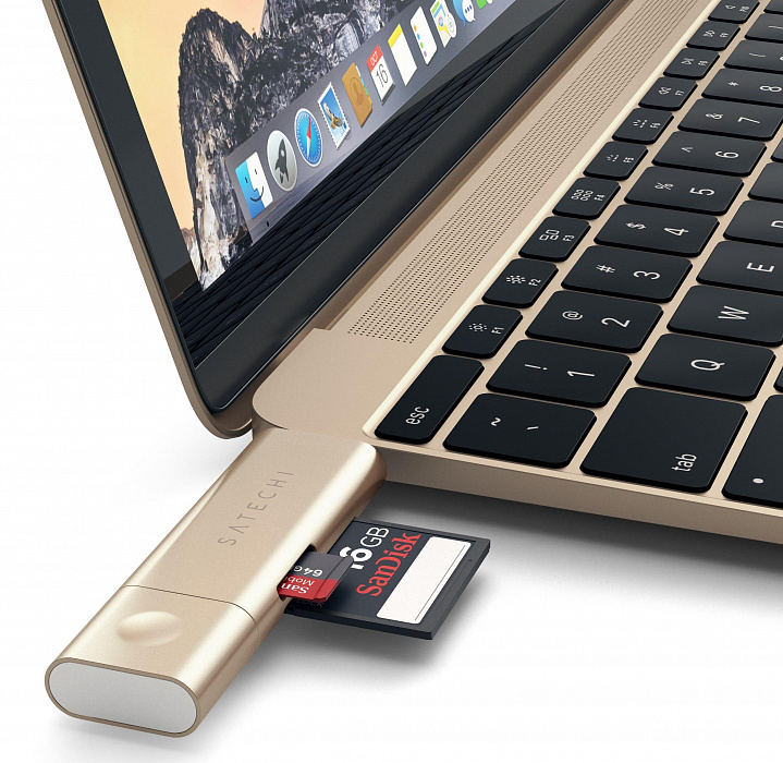 Кардридер Satechi Aluminum Card Reader ST-TCCRAG (Gold) купить в интернет-магазине icover