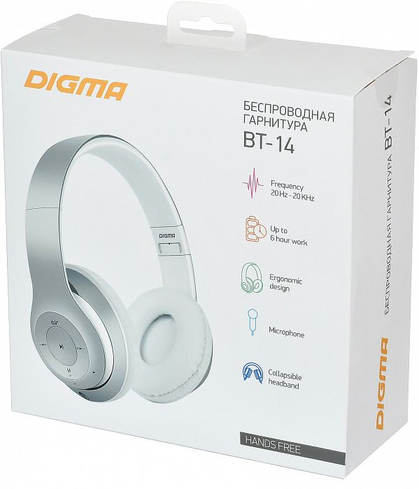 Bluetooth-наушники Digma BT-14 с микрофоном (Silver) купить в интернет-магазине icover