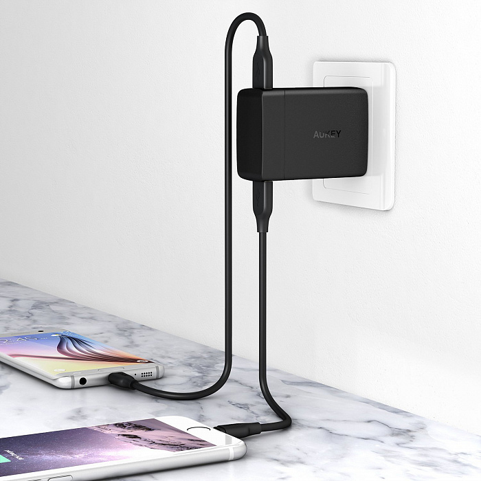 Сетевое зарядное устройство Aukey Amp PD Duo USB-C Wall Charger PA-Y7 (Black) купить в интернет-магазине icover