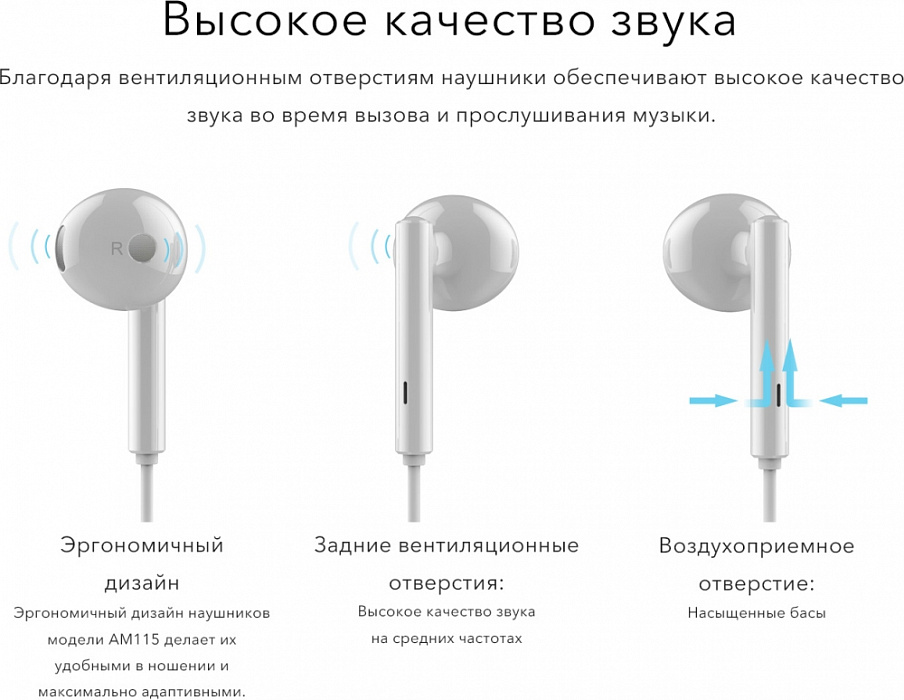 Наушники с микрофоном Honor AM115 (White) купить в интернет-магазине icover