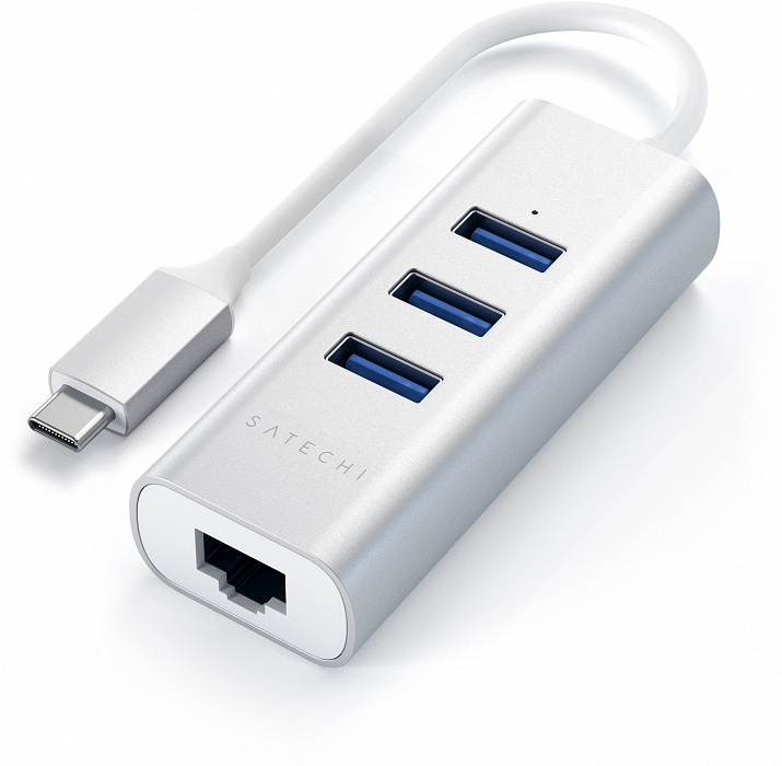 USB-концентратор Satechi Aluminum USB 3.0 Hub & Ethernet ST-TC2N1USB31AS (Silver) купить в интернет-магазине icover