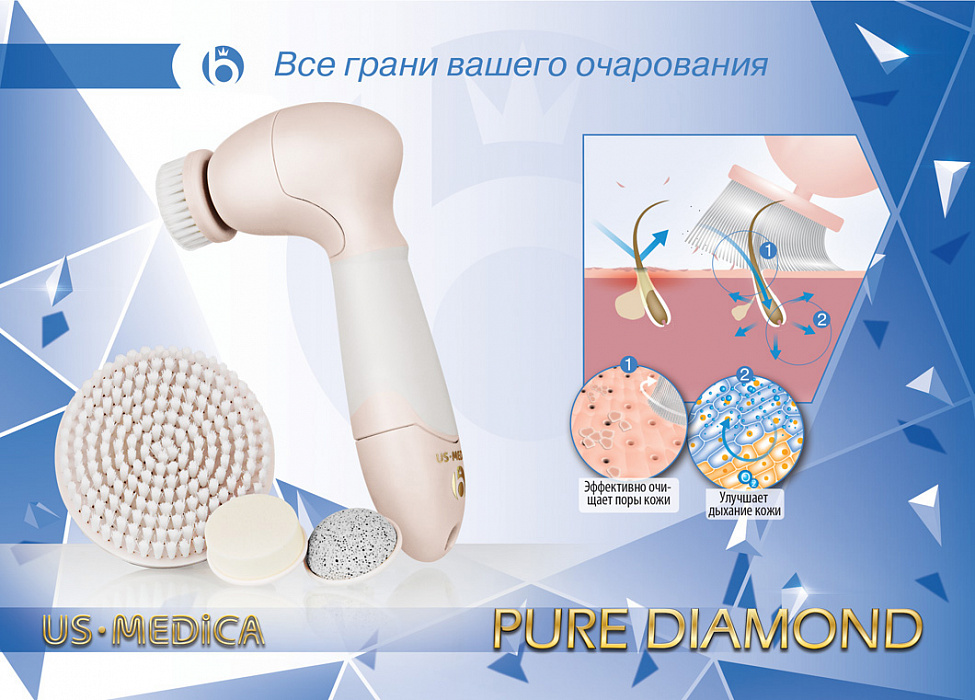 US Medica Pure Diamond - прибор для ухода за кожей лица и тела (Pink) купить в интернет-магазине icover