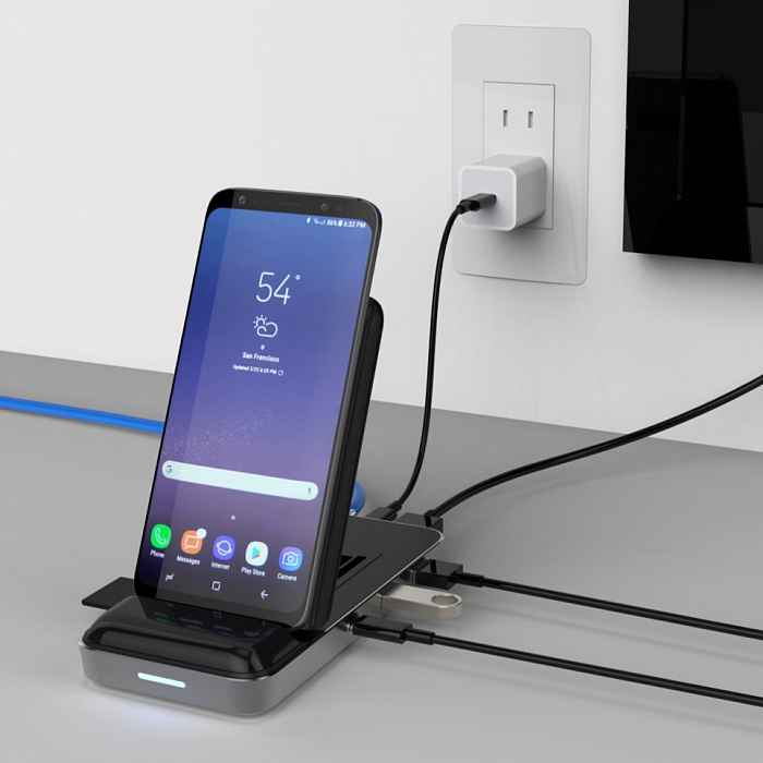 Док-станция HyperDrive Qi Wireless Charger & USB-C Hub 7.5W (Black) купить в интернет-магазине icover