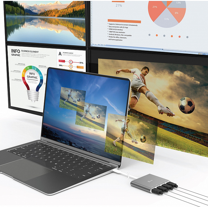 Переходник j5create JCA366 USB-C to 4xHDMI (Silver) купить в интернет-магазине icover