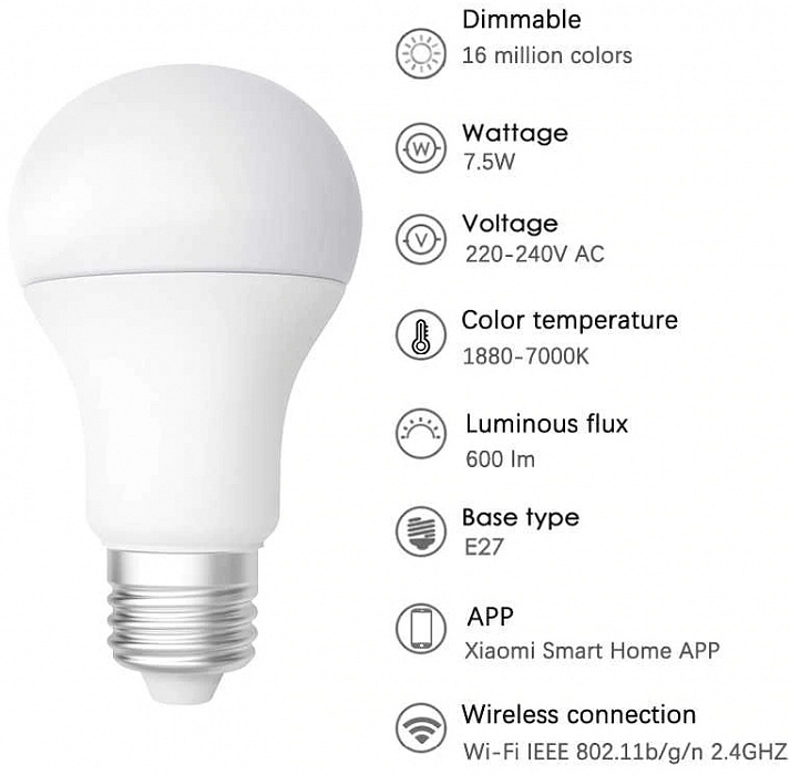 Умная светодиодная лампа Xiaomi Philips Mija RGB Color E27 (White) купить в интернет-магазине icover