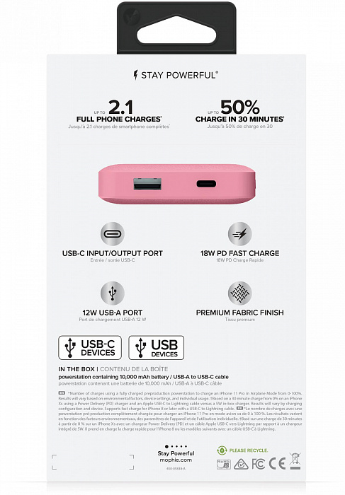 Внешний аккумулятор Mophie Powerstation PD 10K (401106002) USB-C 10000 mAh (Pink) купить в интернет-магазине icover