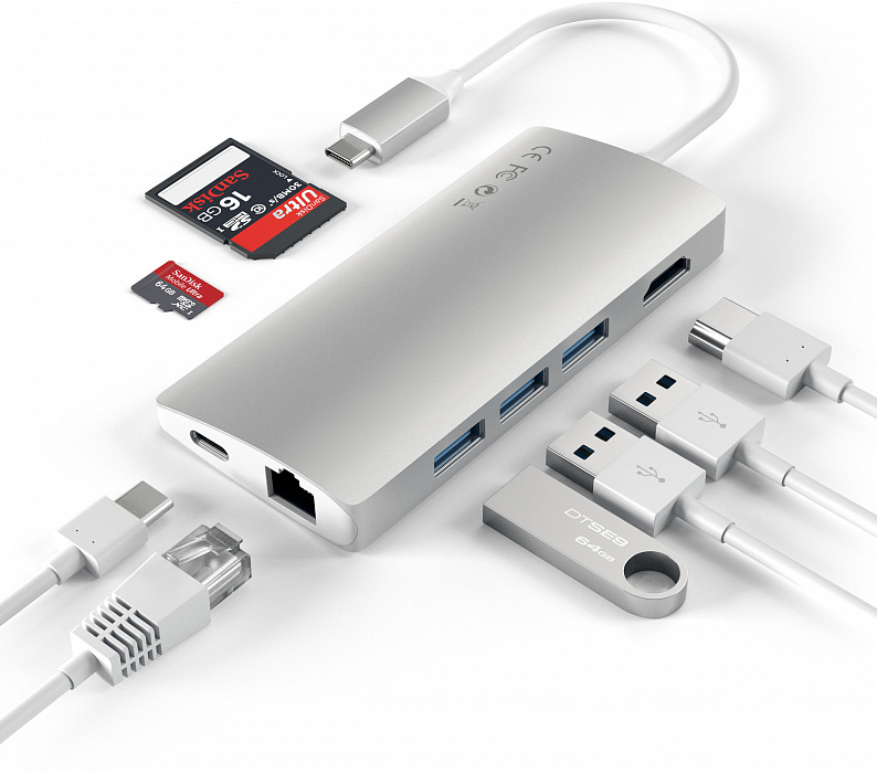 Хаб Satechi Multi-Port V2 Type-C 4K with Ethernet (Silver) купить в интернет-магазине icover
