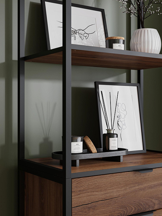 Стеллаж лофт RIDBERG DENVER модуль 2 (Dark Oak/Black) купить в интернет-магазине icover