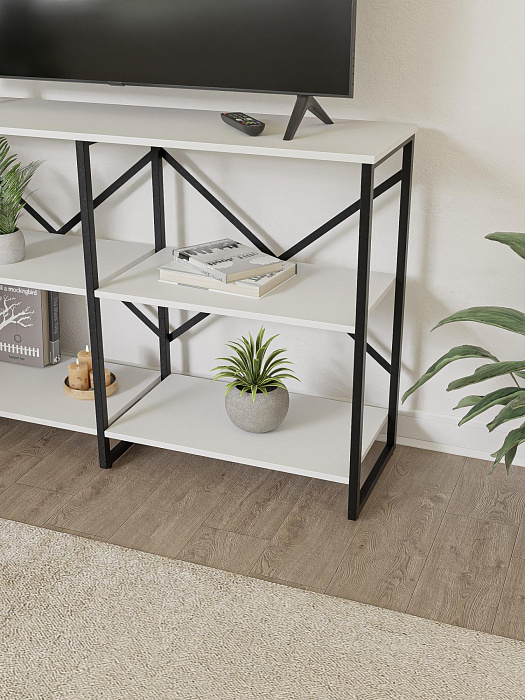 Стеллаж двойной лофт низкий RIDBERG CHICAGO 3 полки (White/Black) купить в интернет-магазине icover