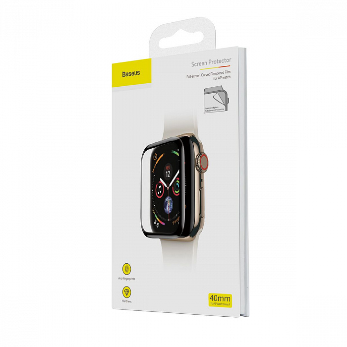 Защитное стекло Baseus Full-screen Curved Tempered Glass (SGAPWA4-G01) для Apple Watch series SE/6/4 40mm (Black) купить в интернет-магазине icover