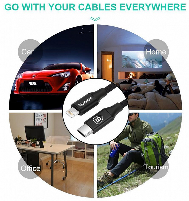 Кабель для iPod, iPhone, iPad Baseus Yiven Series 1m USB-C/Lightning (Black) купить в интернет-магазине icover