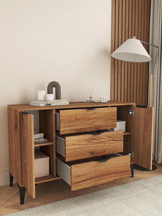 Комод Ridberg OKAYAMA 2Д/3Я (Dark Oak/Black) купить в интернет-магазине icover