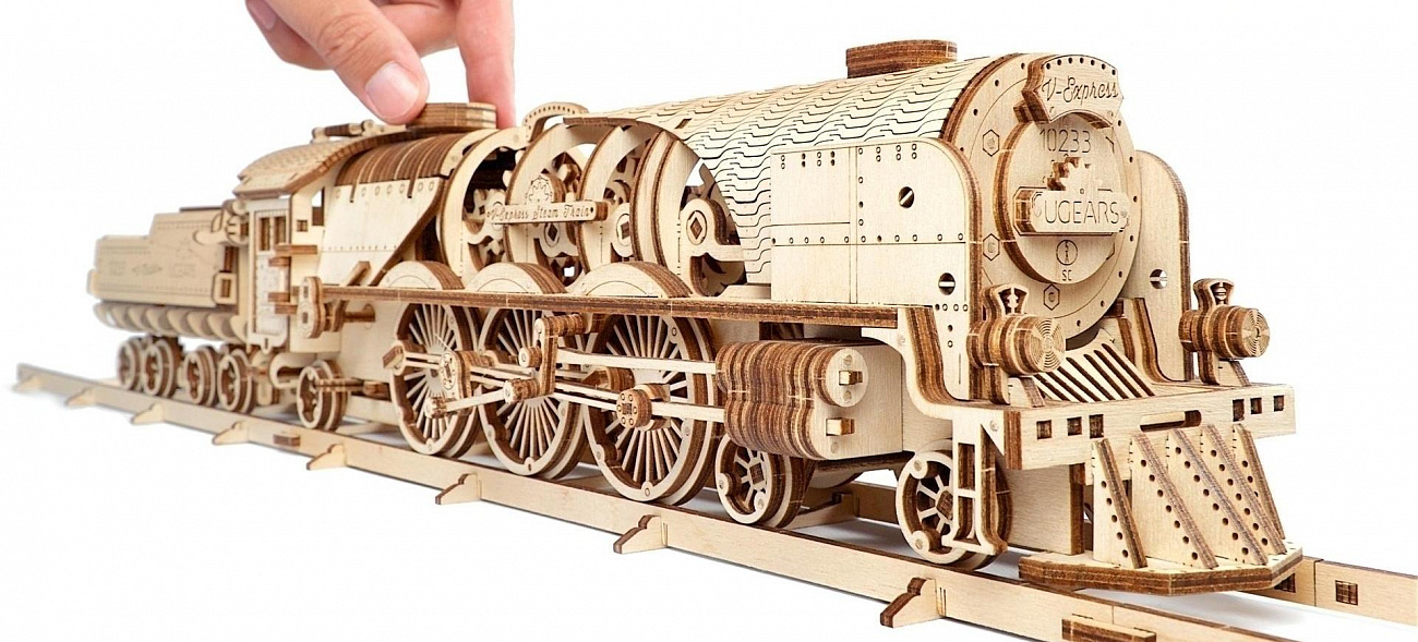 Сборная модель UGEARS Локомотив c тендером V-Экспресс (70058) купить в интернет-магазине icover