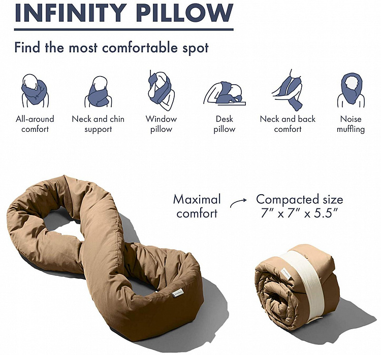 Подушка Huzi Infinity Pillow (Tan) купить в интернет-магазине icover