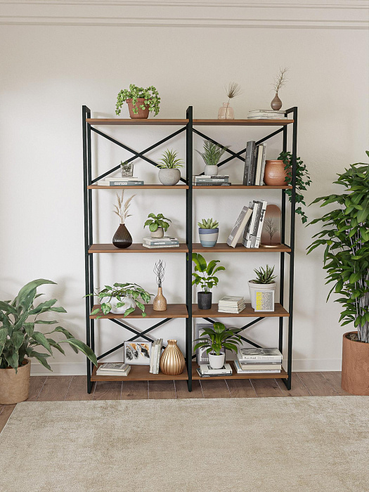 Стеллаж двойной лофт RIDBERG CHICAGO 5 полок (Dark Oak/Black) купить в интернет-магазине icover