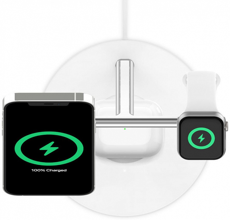 Беспроводное зарядное устройство Belkin MagSafe 3-in-1 Wireless Charger WIZ009vfWH (White) купить в интернет-магазине icover