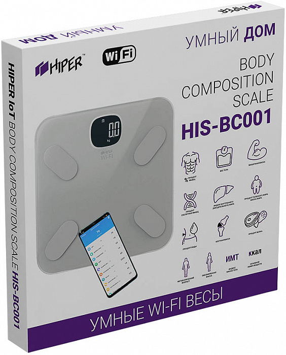 Умные весы HIPER IoT Body Composition Scale Wi-Fi (HIS-BC001) купить в интернет-магазине icover