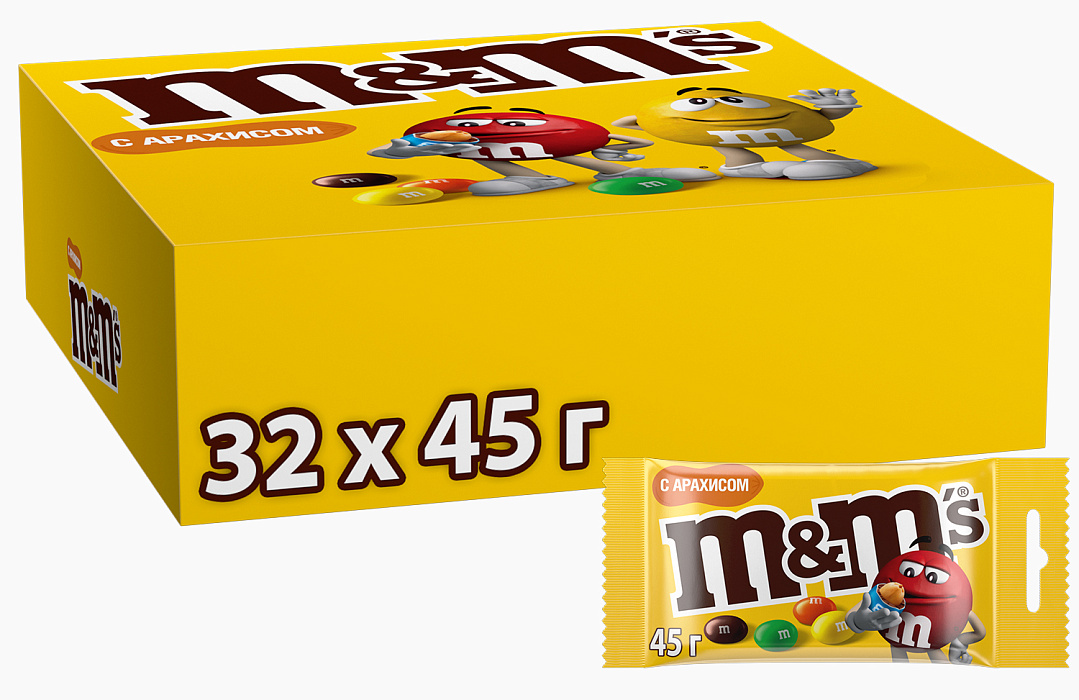 Драже M&M's с арахисом и молочным шоколадом, 45г х 32 шт. купить в интернет-магазине icover