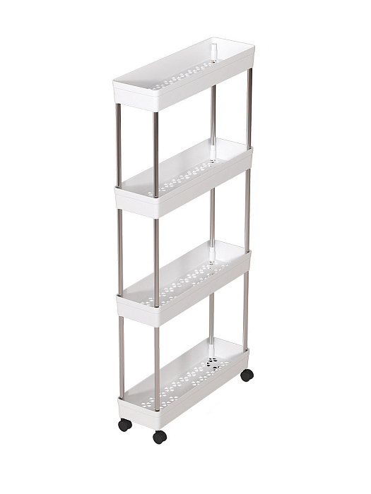 Этажерка узкая Ridberg 4-х ярусная на колесах (White) купить в интернет-магазине icover