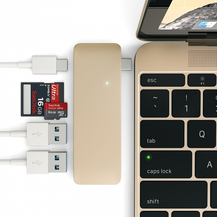 USB-хаб Satechi Combo Hub 3 in 1 USB Type-C B019PHF9UO (Gold) купить в интернет-магазине icover
