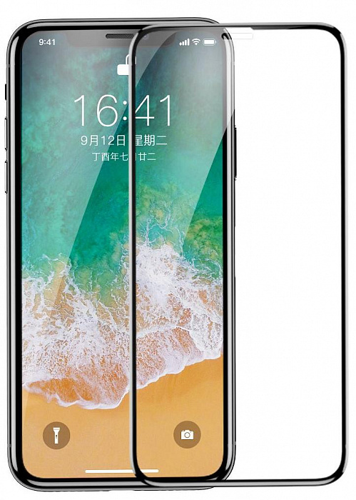 Защитное стекло Baseus 0.23mm Drop-proof Curved Full Screen Tempered Glass Film для iPhone X (Black) купить в интернет-магазине icover