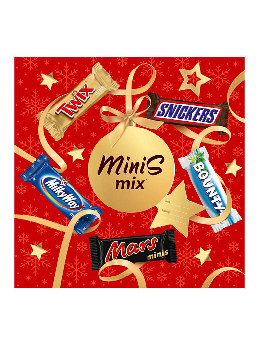 Сладкий подарок Minis Mix на Новый Год, набор конфет Snickers, Twix, Bounty, Milky Way, Mars (3 х 160 г.) купить в интернет-магазине icover