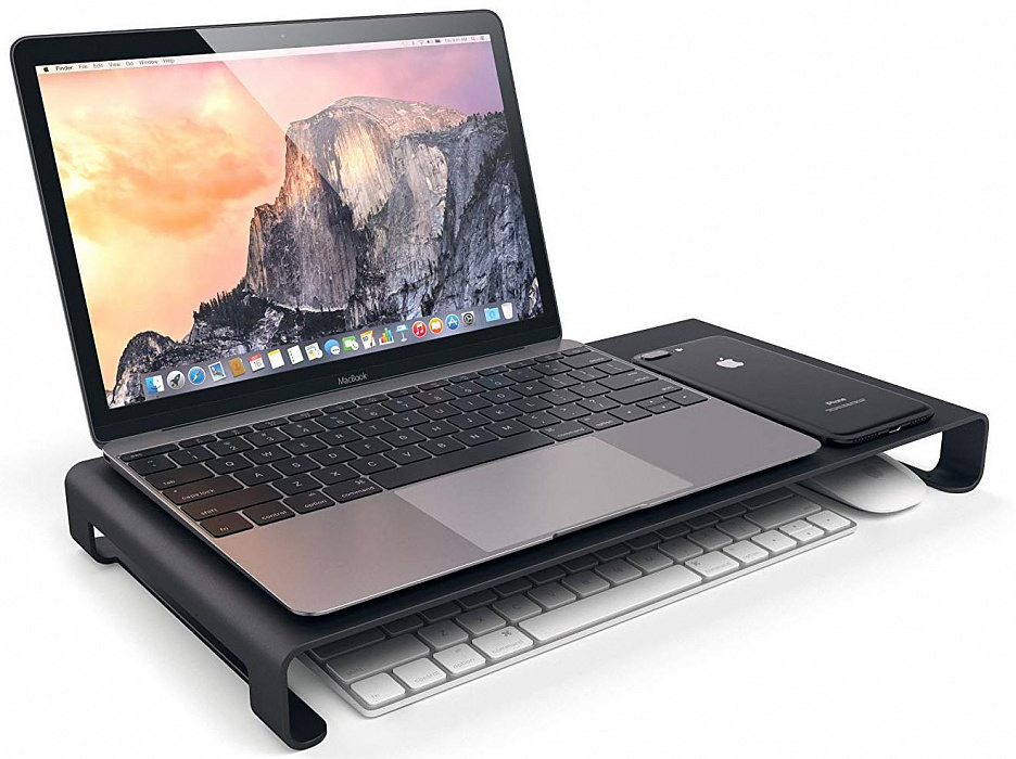 Алюминиевая подставка Satechi Universal Aluminum Unibody Monitor Stand (ST-ASMSJ) для монитора или ноутбука (Jet Black) купить в интернет-магазине icover