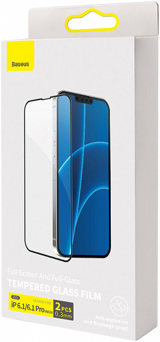 Защитное стекло Baseus 0.3mm Full-screen and Full-glass Glass (SGQP010101) для iPhone 13/13 Pro (Black) купить в интернет-магазине icover