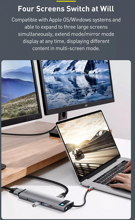 Хаб Baseus Metal Gleam Series 11-in-1 CAHUB-CT0G (Space Grey) купить в интернет-магазине icover