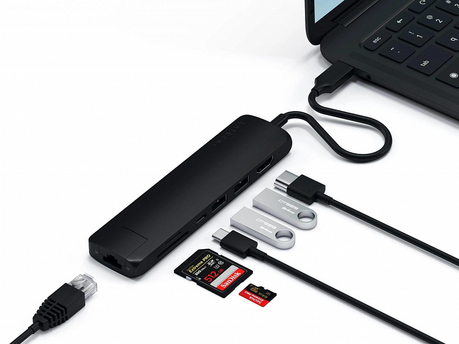Хаб Satechi USB-C Slim Multi-Port Adapter ST-UCSMA3K (Black) купить в интернет-магазине icover