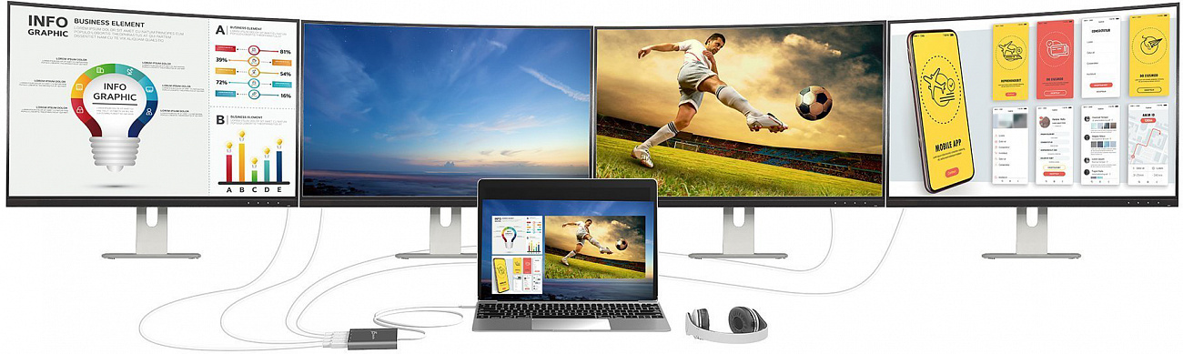 Переходник j5create JCA366 USB-C to 4xHDMI (Silver) купить в интернет-магазине icover