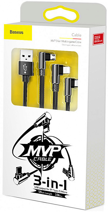 Кабель Baseus MVP 3-in-1 (CAMLT-WZ01) USB-A/Micro USB/Lightning/USB-C 1.2m (Black) купить в интернет-магазине icover