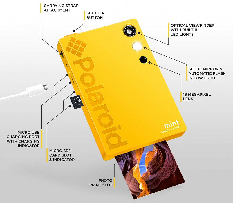Моментальная фотокамера Polaroid Mint POLSP02Y (Yellow) купить в интернет-магазине icover