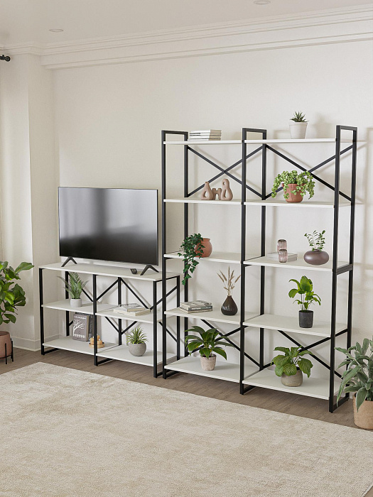 Стеллаж двойной лофт низкий RIDBERG CHICAGO 3 полки (White/Black) купить в интернет-магазине icover