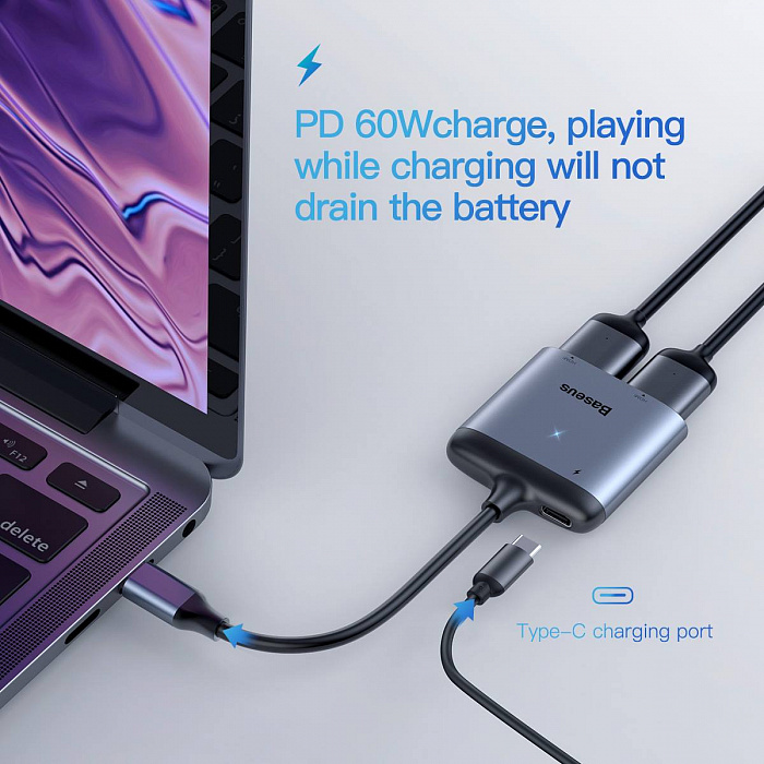Переходник Baseus Enjoy HUB USB Type-C - HDMI 2x PD HD - USB Type-C (CAHUB-I0G) (Deep Grey) купить в интернет-магазине icover