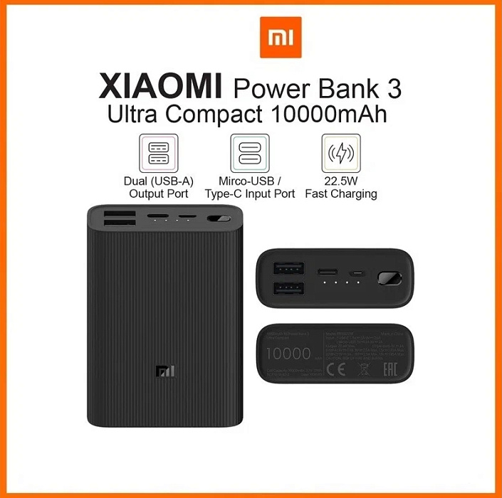 Внешний аккумулятор Xiaomi Mi Power Bank 3 Ultra Compact 10000mAh BHR4412GL (Black) купить в интернет-магазине icover