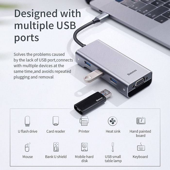 USB-концентратор Baseus Square Desk VGA CATXF-A0G (Deep Grey) купить в интернет-магазине icover