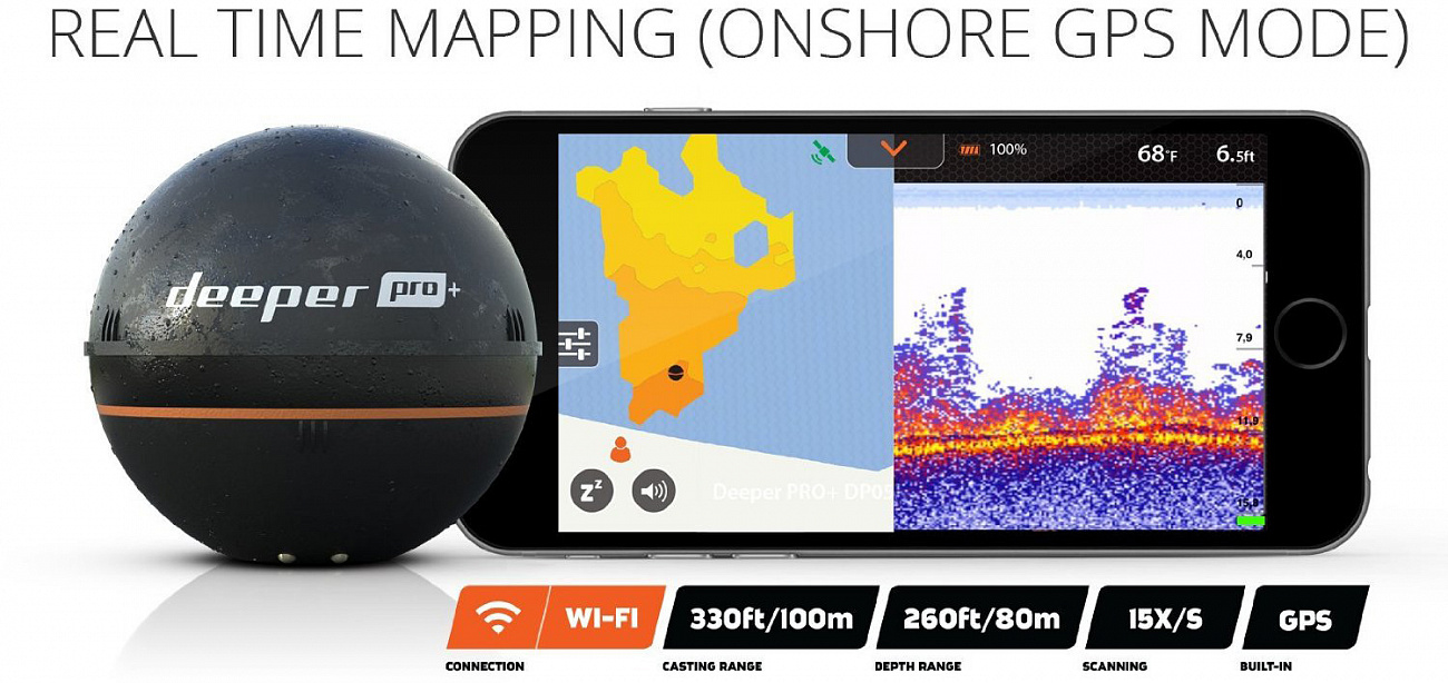 Беспроводной эхолот Deeper Sonar Pro+ (Wi-Fi+GPS) купить в интернет-магазине icover