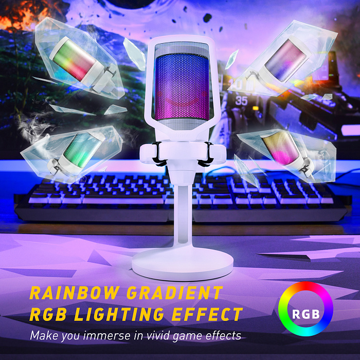 Игровой USB-микрофон Fifine A6T с RGB-подсветкой (White) купить в интернет-магазине icover