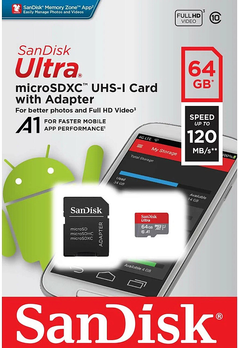 Карта памяти SanDisk Ultra microSDXC 64GB SDSQUA4-064G-GN6MA (Red/Grey) купить в интернет-магазине icover