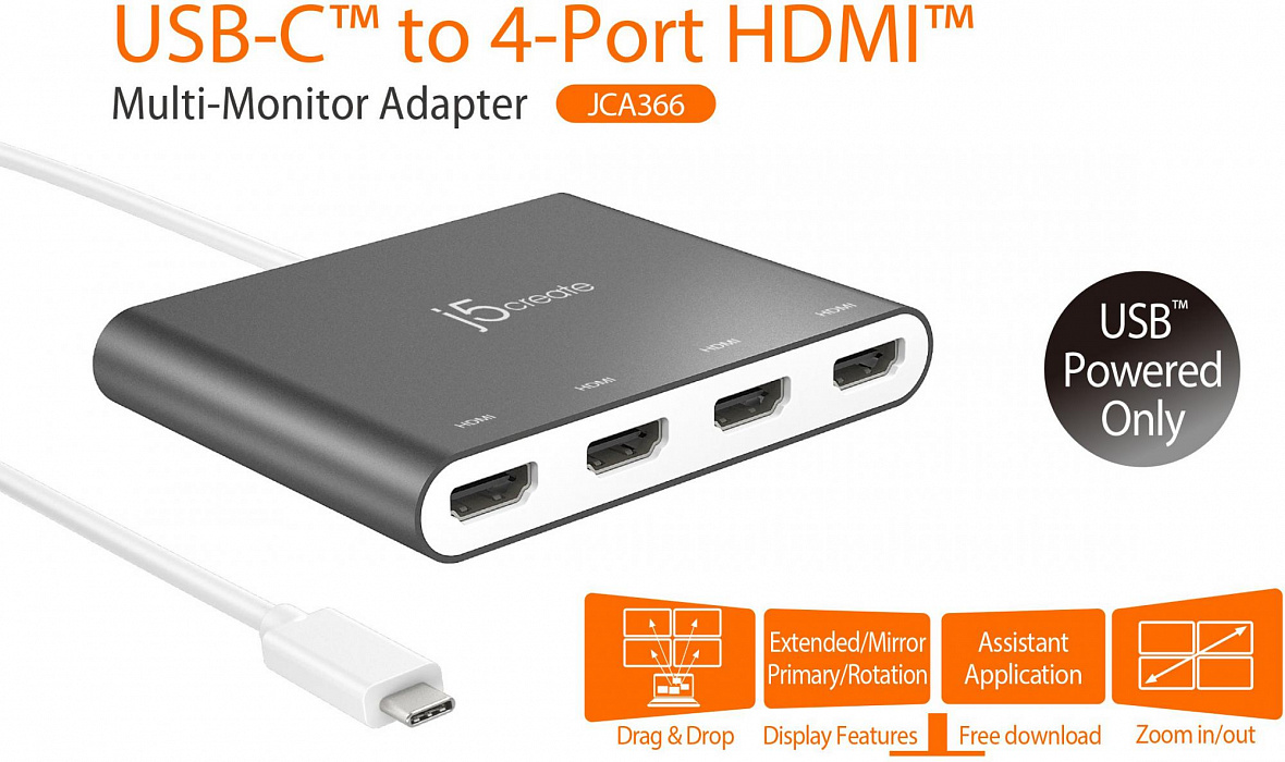 Переходник j5create JCA366 USB-C to 4xHDMI (Silver) купить в интернет-магазине icover