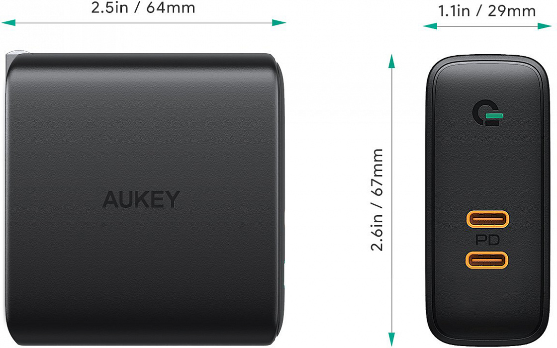 Сетевое зарядное устройство Aukey Focus Duo PD (PA-D5) USB-C 63W (Black) купить в интернет-магазине icover