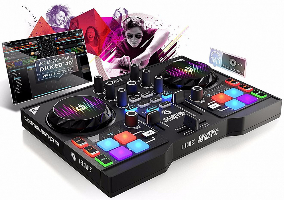 DJ-контроллер Hercules DJControl Instinct P8 Party Pack (Black) купить в интернет-магазине icover