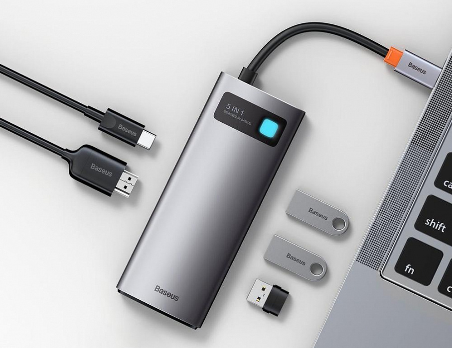 Хаб Baseus Metal Gleam Series 5-in-1 CAHUB-CX0G (Space Grey) купить в интернет-магазине icover