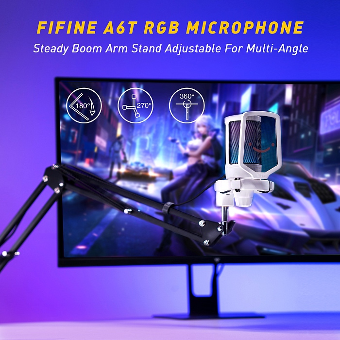 Игровой USB-микрофон Fifine A6T с RGB-подсветкой (White) купить в интернет-магазине icover
