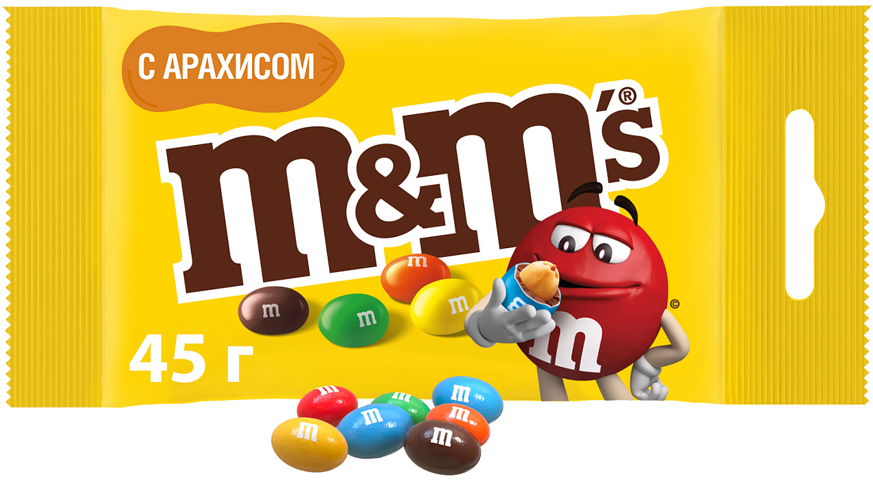 Драже M&M's с арахисом и молочным шоколадом, 45г х 32 шт. купить в интернет-магазине icover