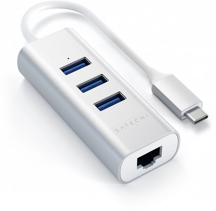 USB-концентратор Satechi Aluminum USB 3.0 Hub & Ethernet ST-TC2N1USB31AS (Silver) купить в интернет-магазине icover